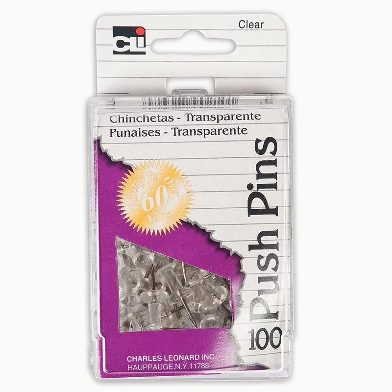 (10 Bx) Clear Push Pins 100 Per Box