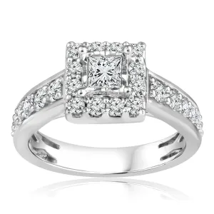 10ct White Gold 1 Carat Diamond Solitaire Fancy Ring In Halo Style