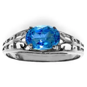 1.15 Carat 14K Solid White Gold Filigree Ring Natural Blue Topaz