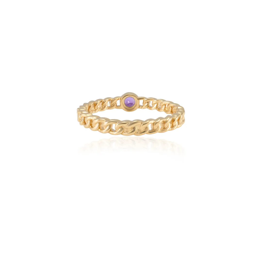 14K Gold Amethyst Dainty Chain Ring