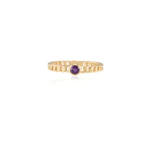 14K Gold Amethyst Dainty Chain Ring