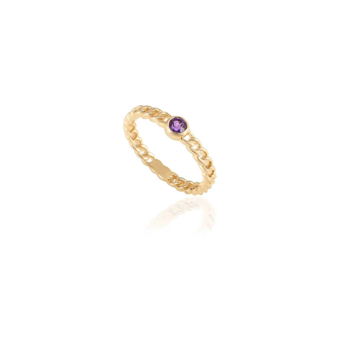 14K Gold Amethyst Dainty Chain Ring