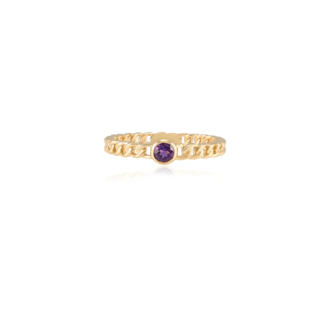 14K Gold Amethyst Dainty Chain Ring