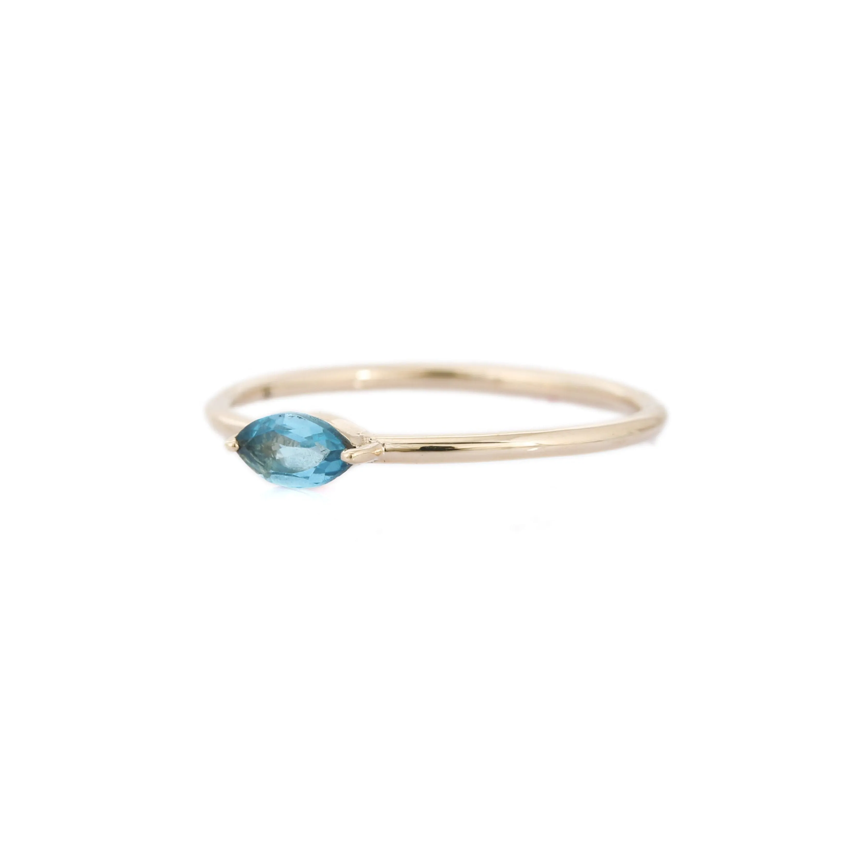 14K Marquise Cut Blue Topaz Ring