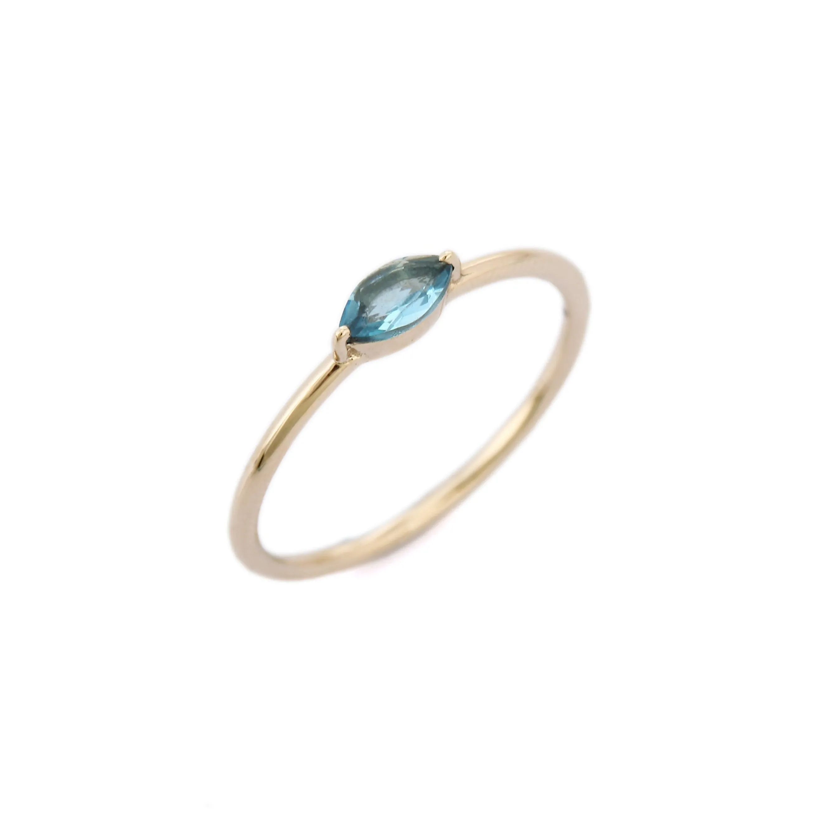 14K Marquise Cut Blue Topaz Ring