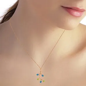 14K Solid Rose Gold Blue Topaz & Peridot Necklace Gemstone