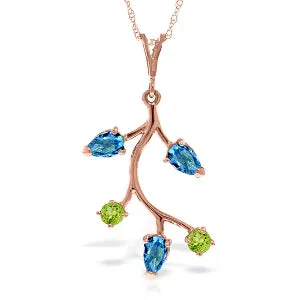 14K Solid Rose Gold Blue Topaz & Peridot Necklace Gemstone