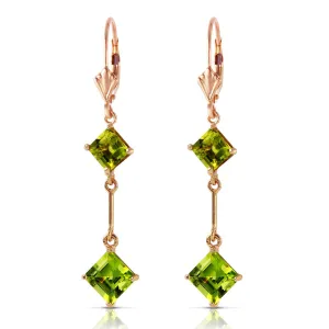 14K Solid Rose Gold Leverback Earrings Peridot Gemstone