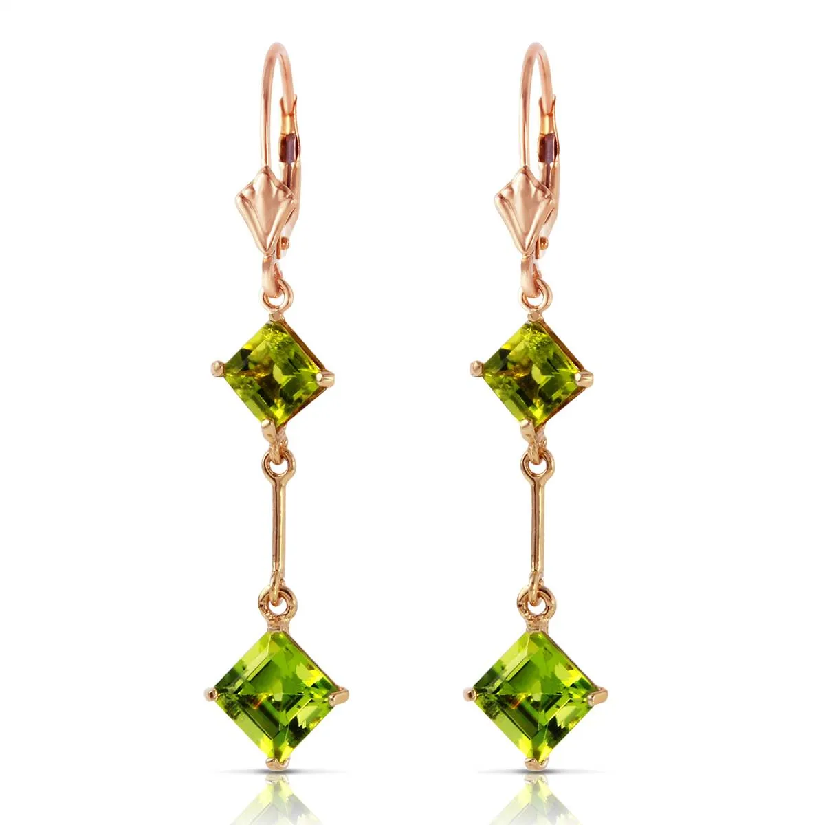 14K Solid Rose Gold Leverback Earrings Peridot Gemstone