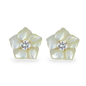 14k yellow gold mother pearl flower earrings