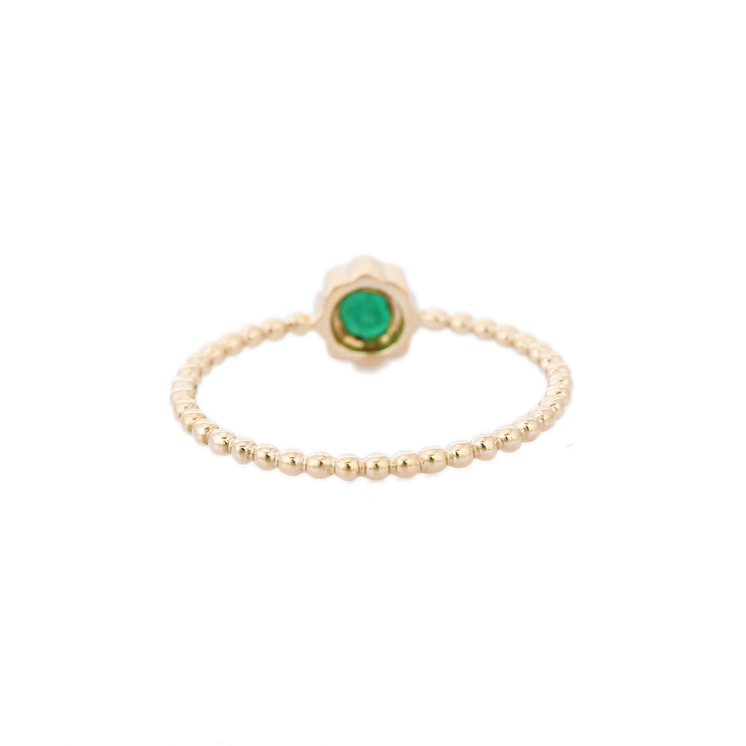 14K Yellow Gold Round Emerald Ring