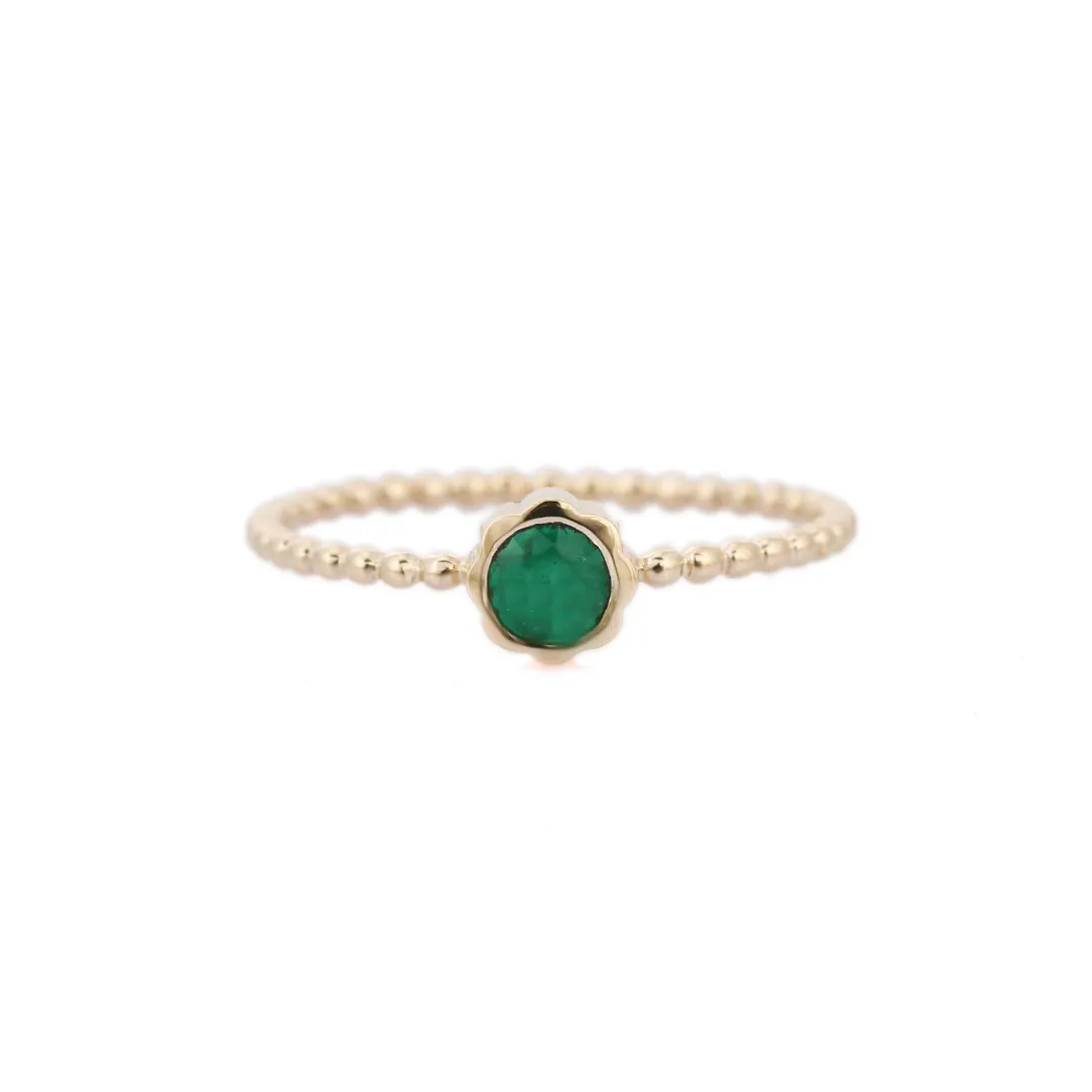 14K Yellow Gold Round Emerald Ring