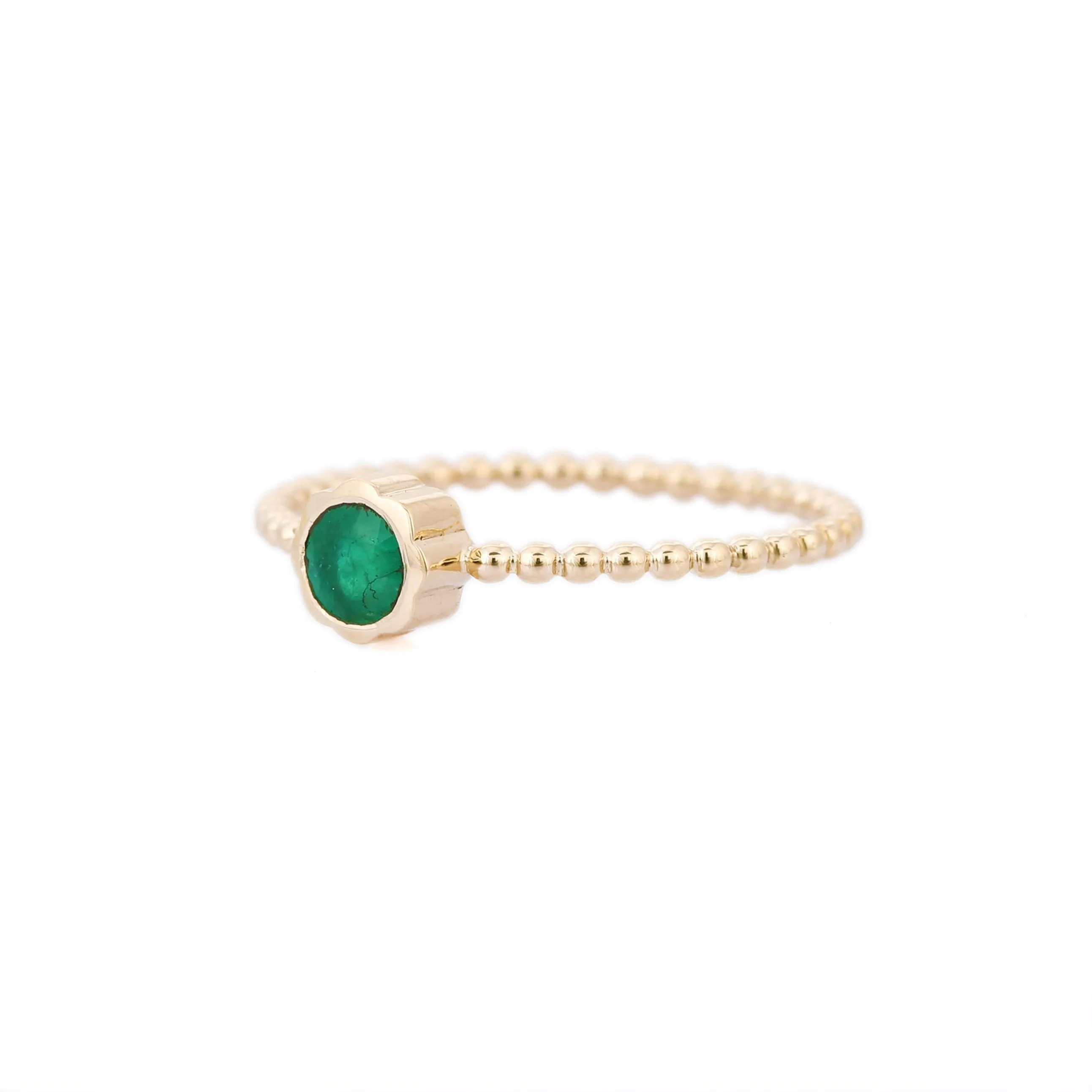 14K Yellow Gold Round Emerald Ring