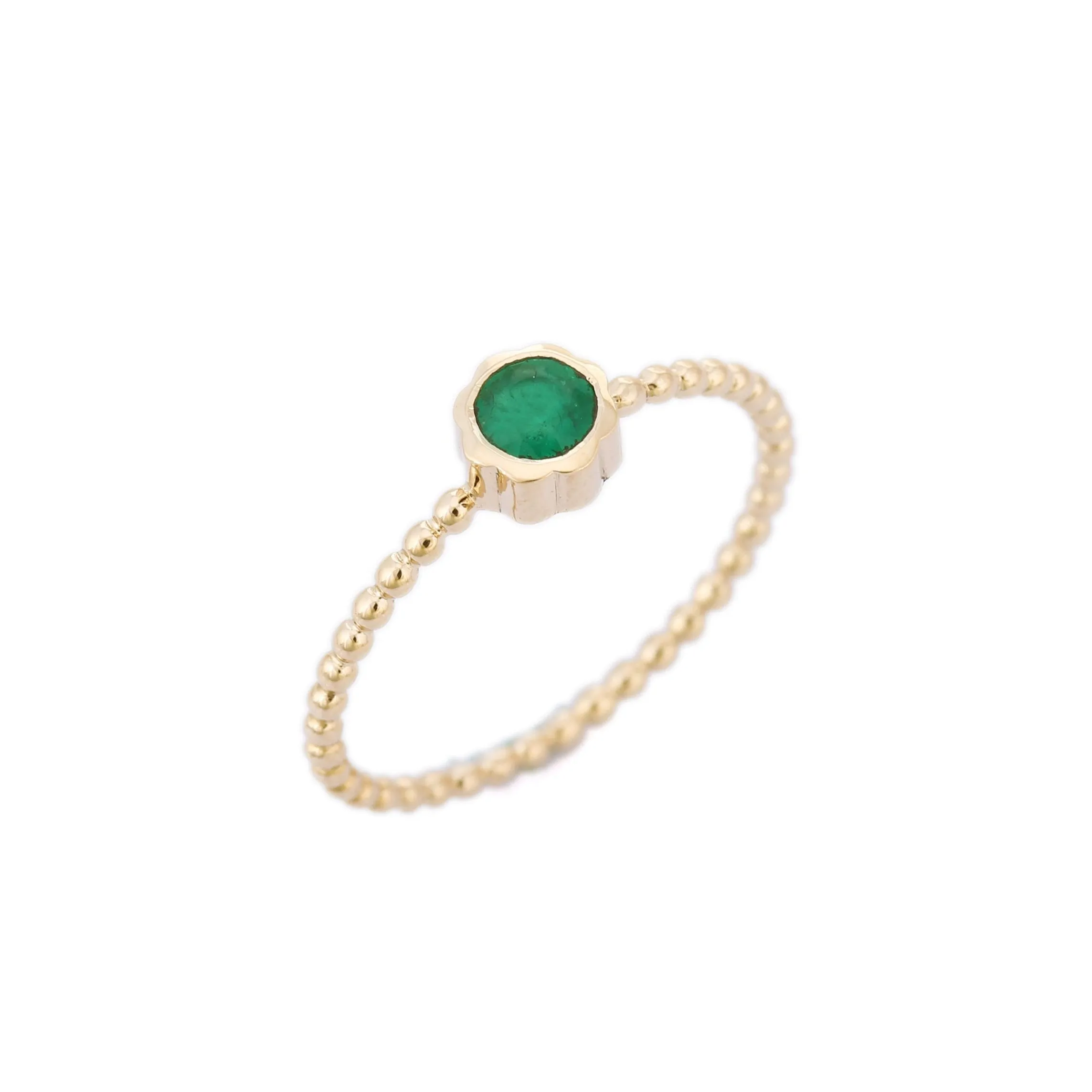 14K Yellow Gold Round Emerald Ring