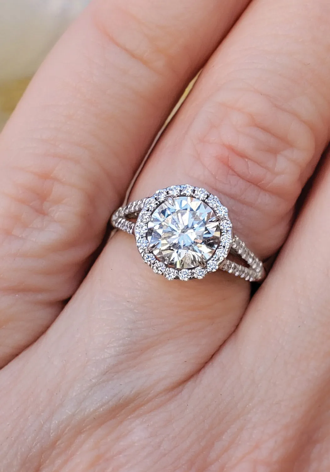 1.74ctw Round Split-Shank Halo Diamond .42ct Engagement Ring