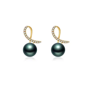 18K Gold Diamond Tahitian Pearl Earrings KE00133