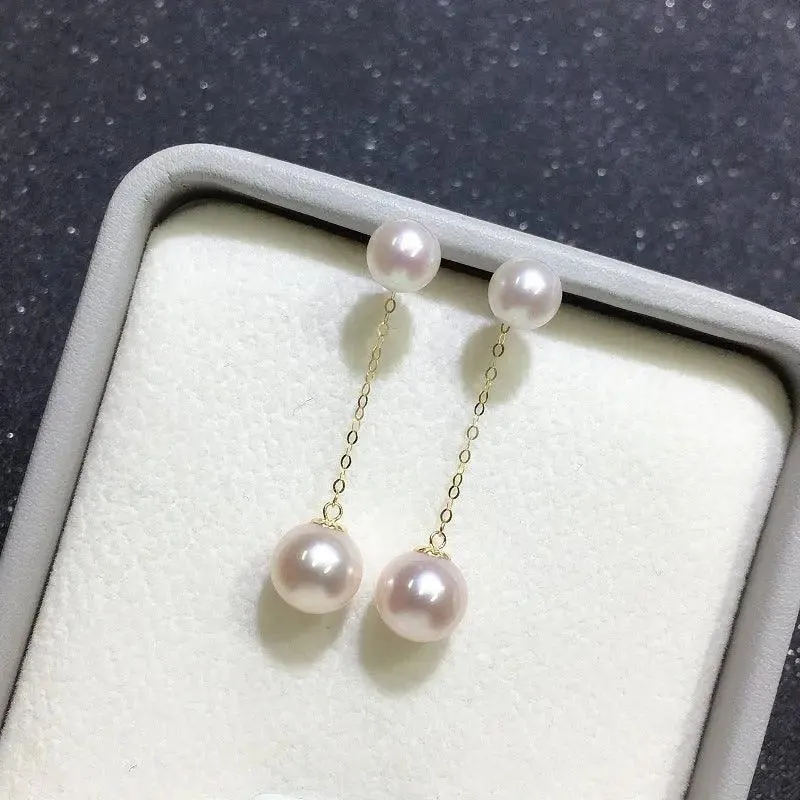 18K Gold Double Pearl Ball Drop Earrings