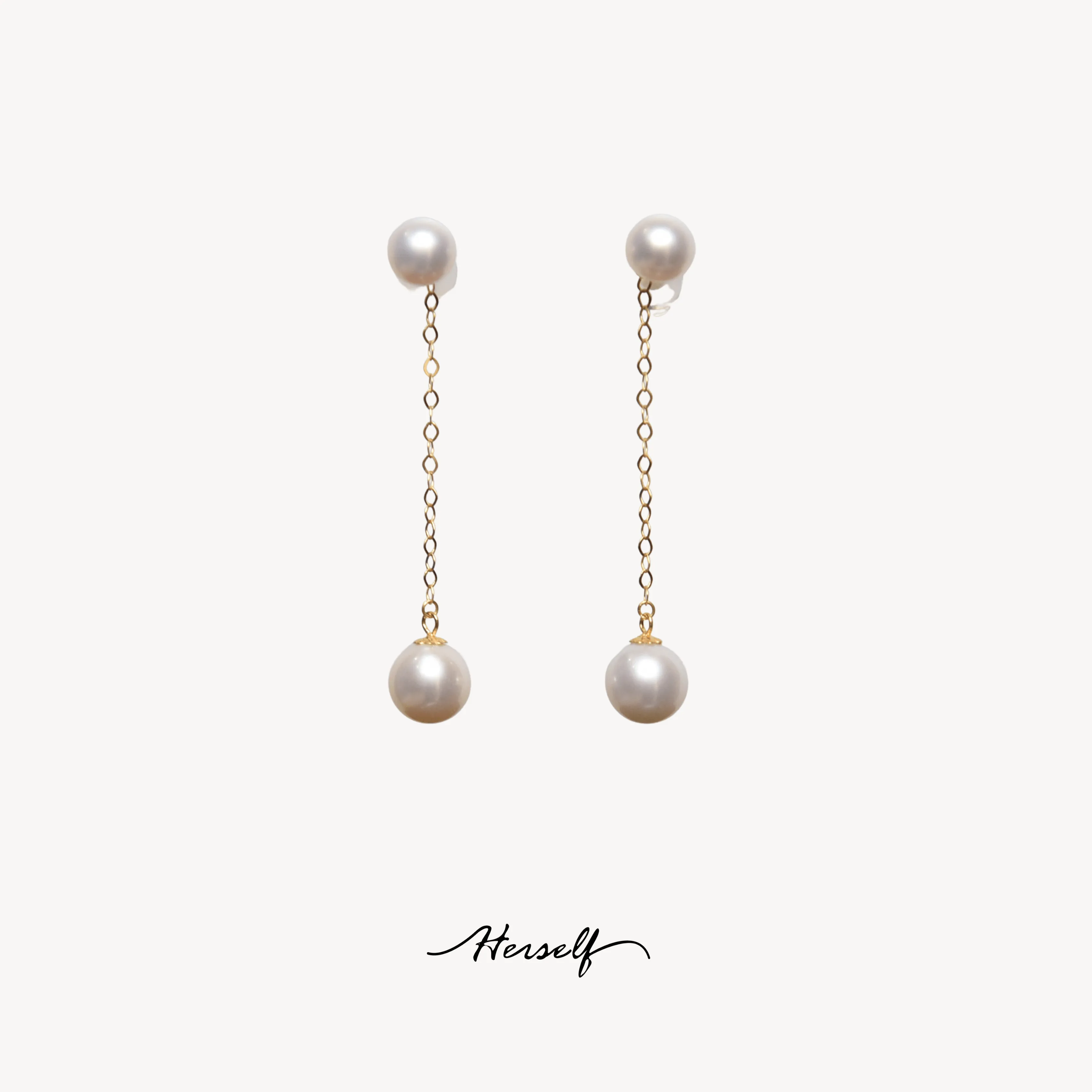 18K Gold Double Pearl Ball Drop Earrings