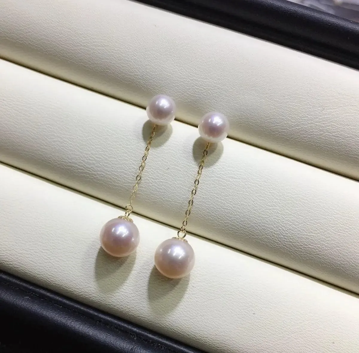 18K Gold Double Pearl Ball Drop Earrings