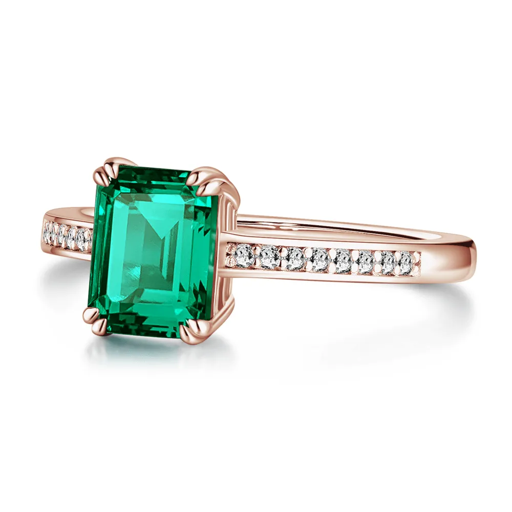 2 CT. Petite Micropavé Emerald-Cut Emerald Ring