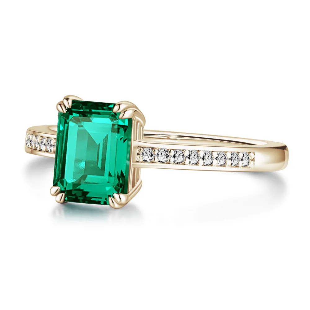 2 CT. Petite Micropavé Emerald-Cut Emerald Ring