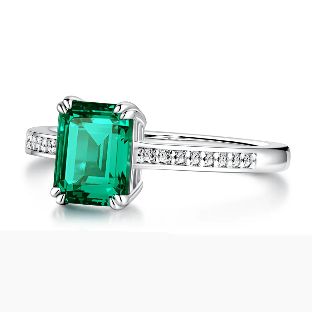 2 CT. Petite Micropavé Emerald-Cut Emerald Ring