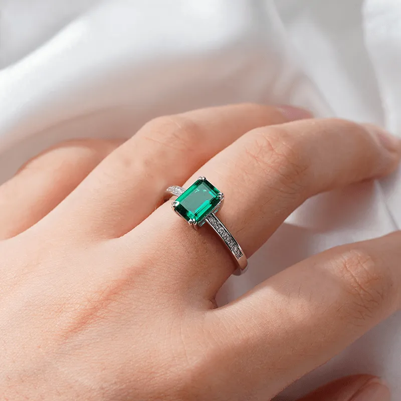 2 CT. Petite Micropavé Emerald-Cut Emerald Ring