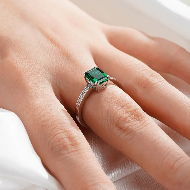 2 CT. Petite Micropavé Emerald-Cut Emerald Ring