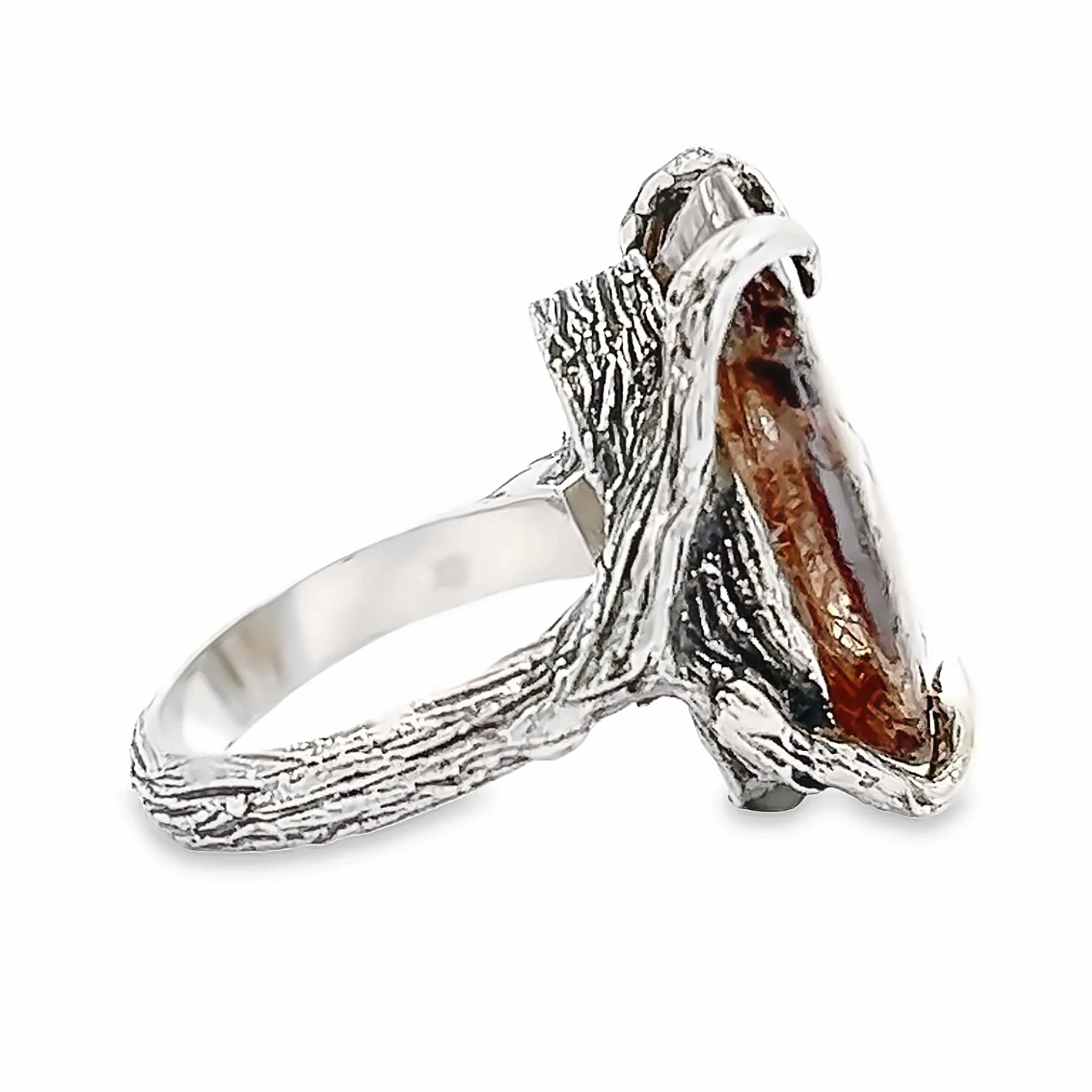 23.5 ct Bronze Rutilated Quartz Sterling Silver Tree Branch Ring