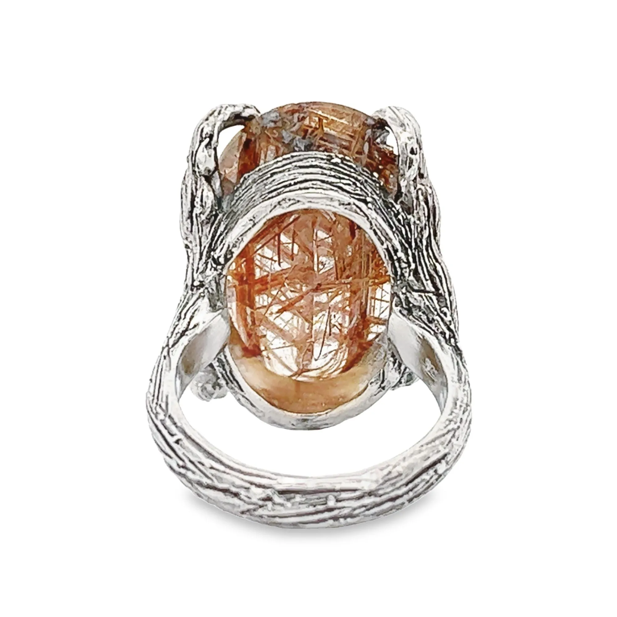 23.5 ct Bronze Rutilated Quartz Sterling Silver Tree Branch Ring