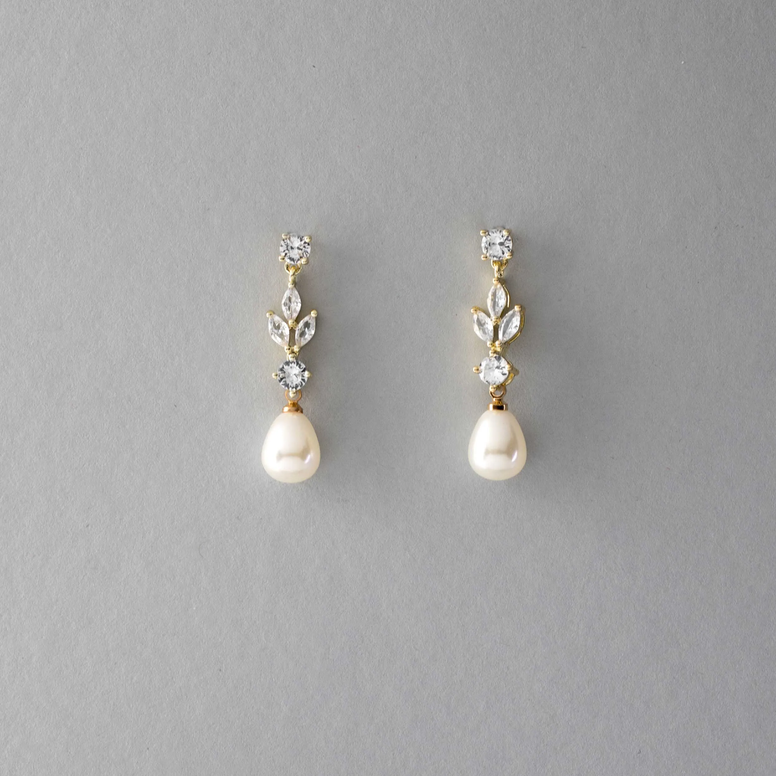 Bridal Earrings of Teardrop Pearls and CZ