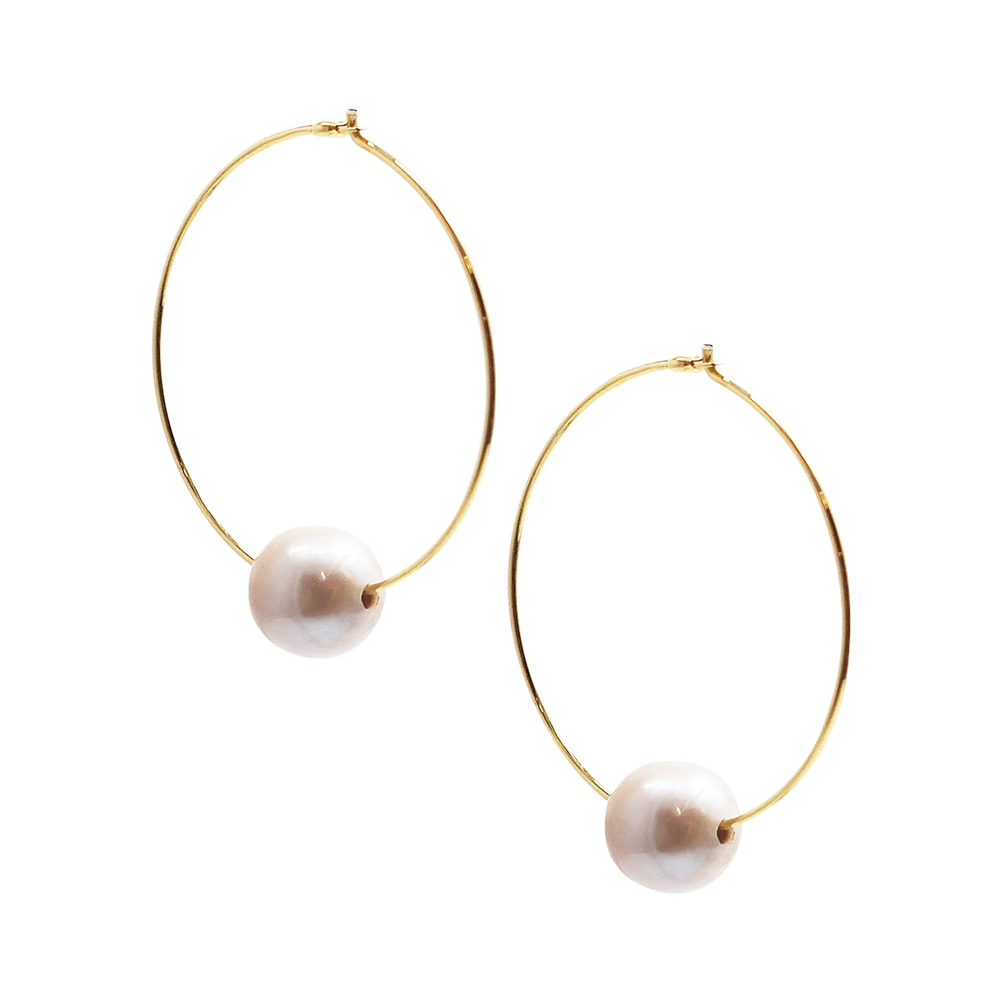 Chan Luu 1.50 inch Pink Floating Pearl Hoops in Gold Plated