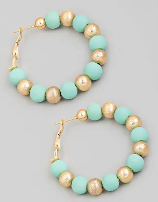 Clay Ball   Gold Bead Latch Hoop Earring