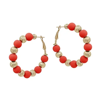 Clay Ball   Gold Bead Latch Hoop Earring