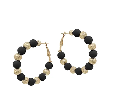 Clay Ball   Gold Bead Latch Hoop Earring