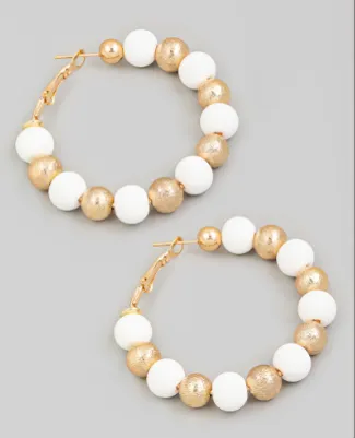 Clay Ball   Gold Bead Latch Hoop Earring