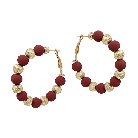 Clay Ball   Gold Bead Latch Hoop Earring