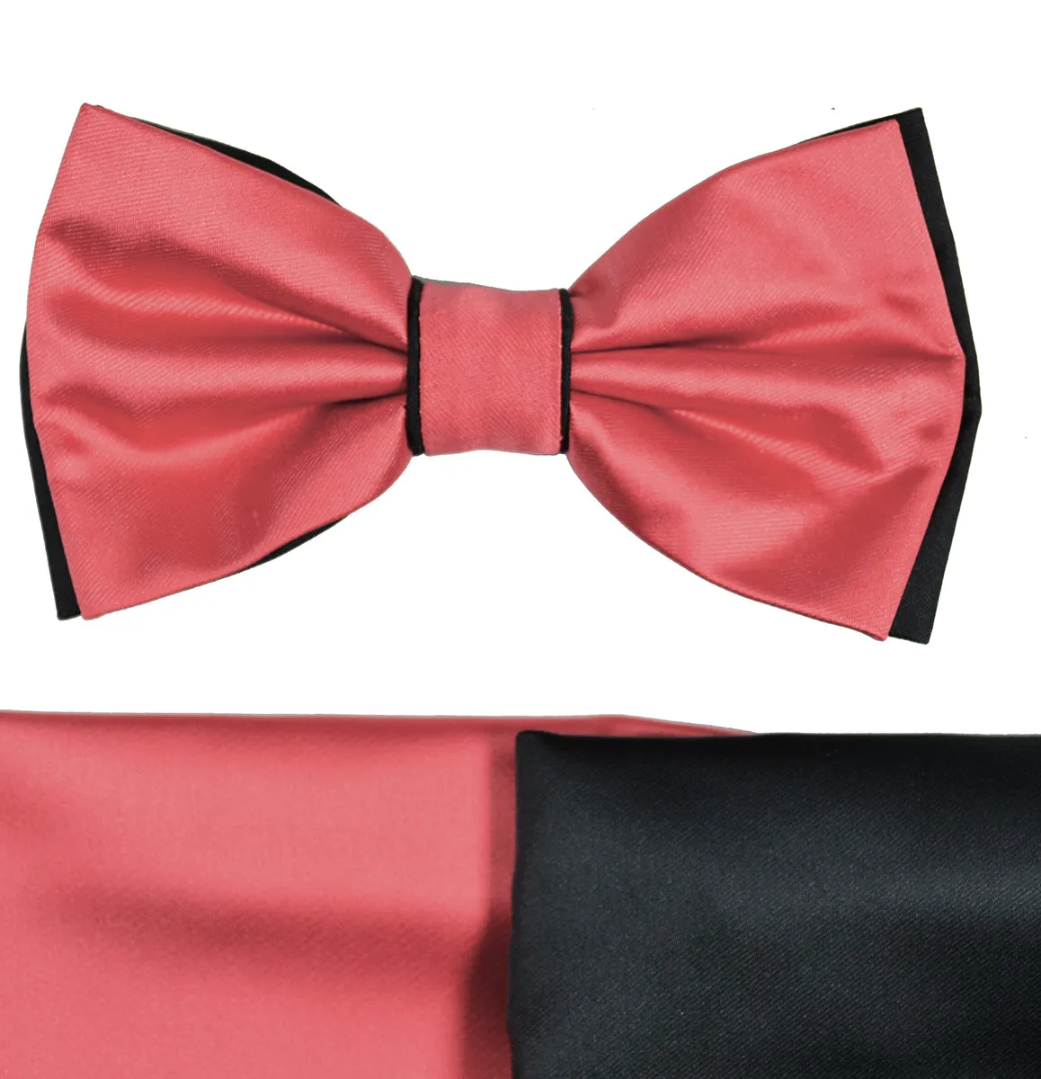 Coral and Black Bow Tie with 2 Pocket Squares