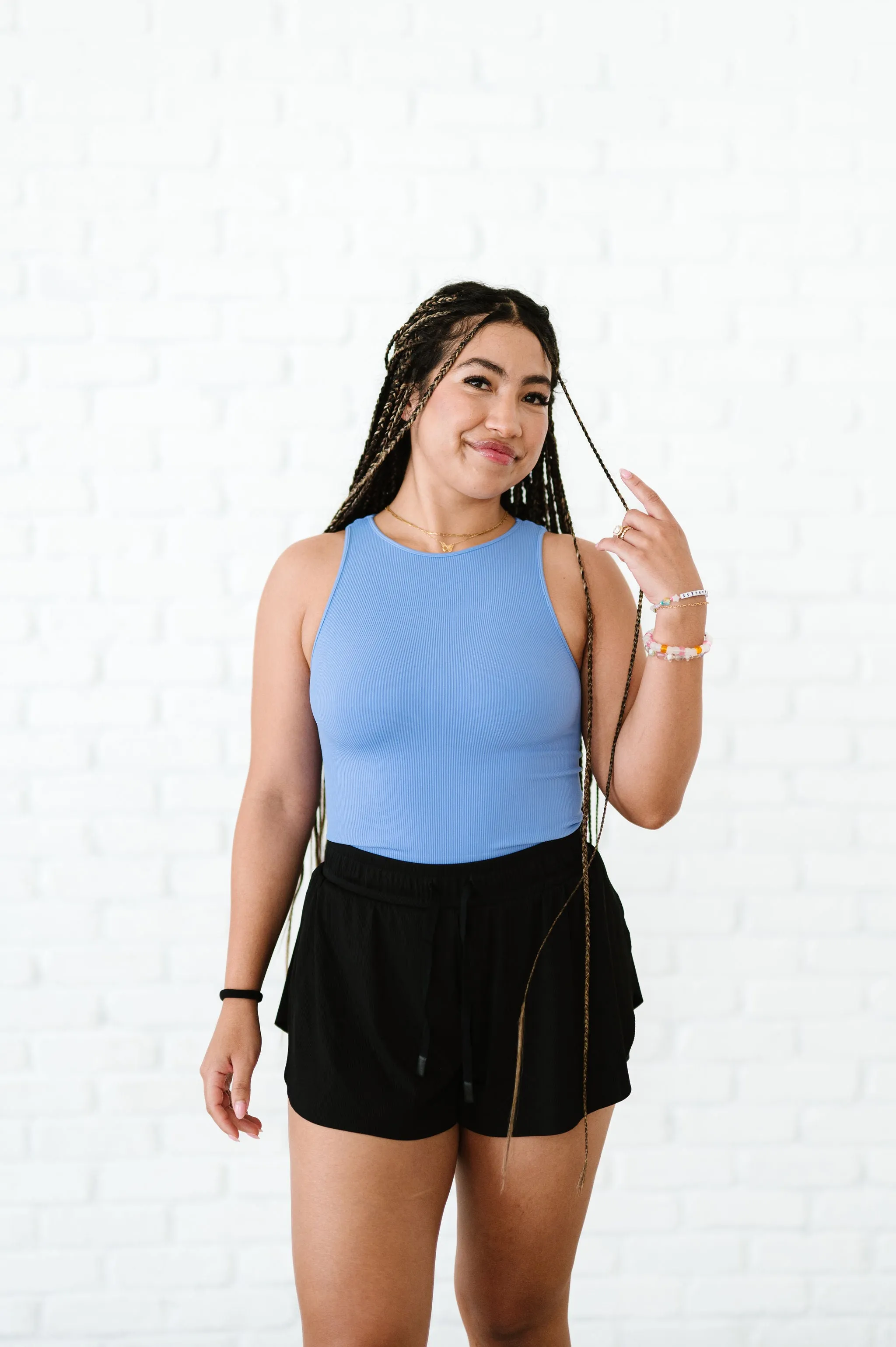 Cropped Ribbed High Neck - Peri-Blue