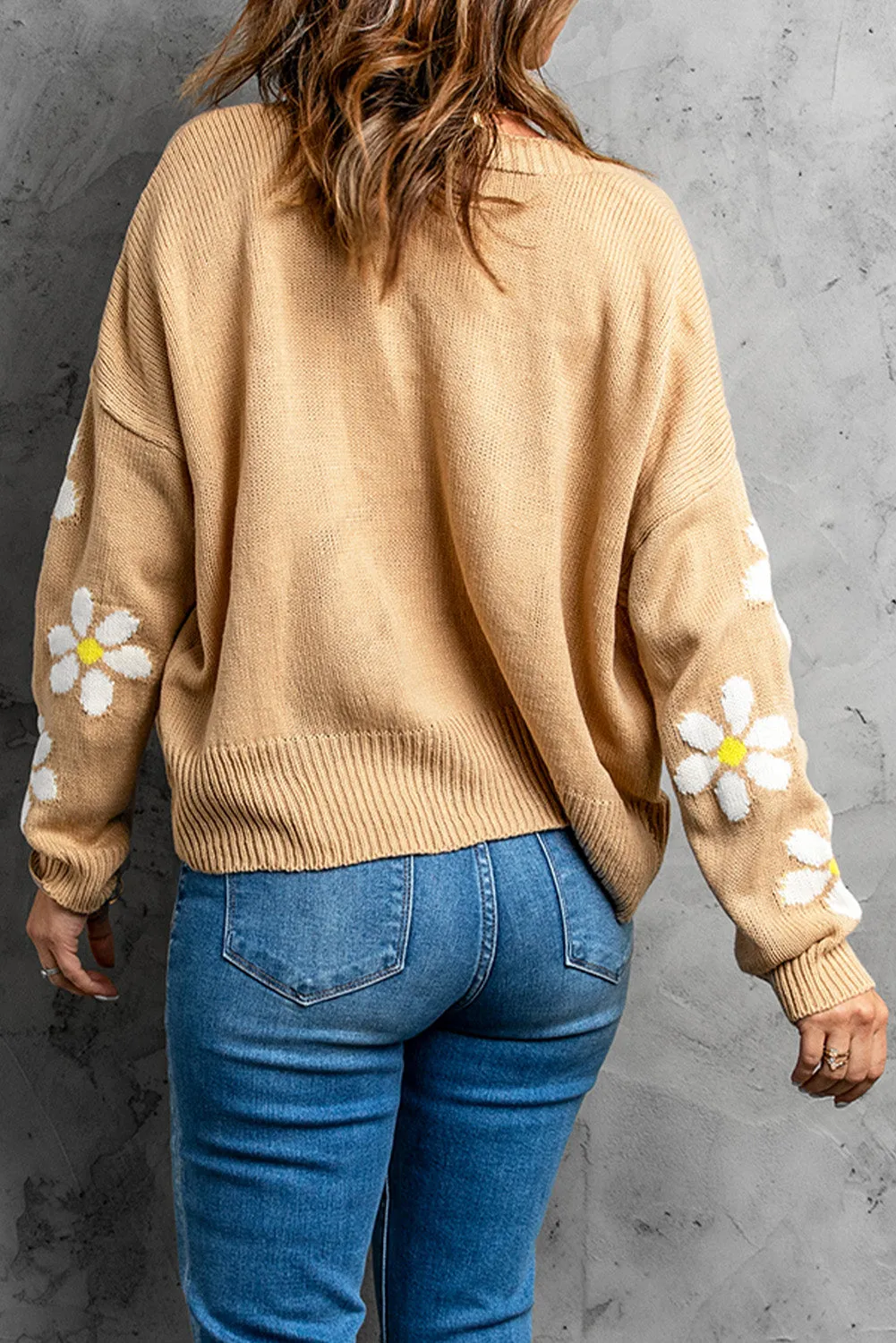 Daisy Pattern Knit Button Front Cardigan