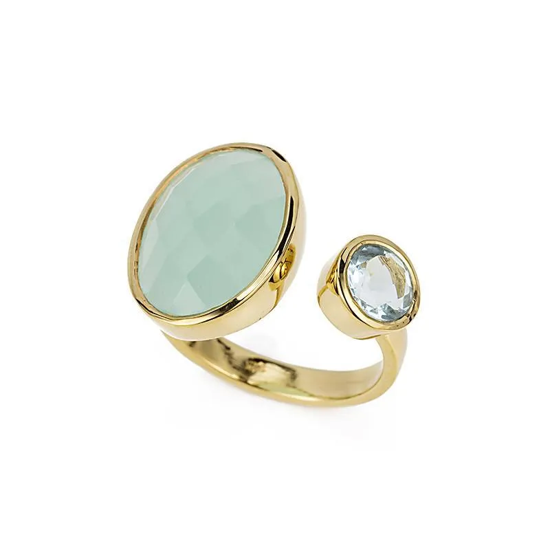 Double Bezel Gemstone Adjustable Ring