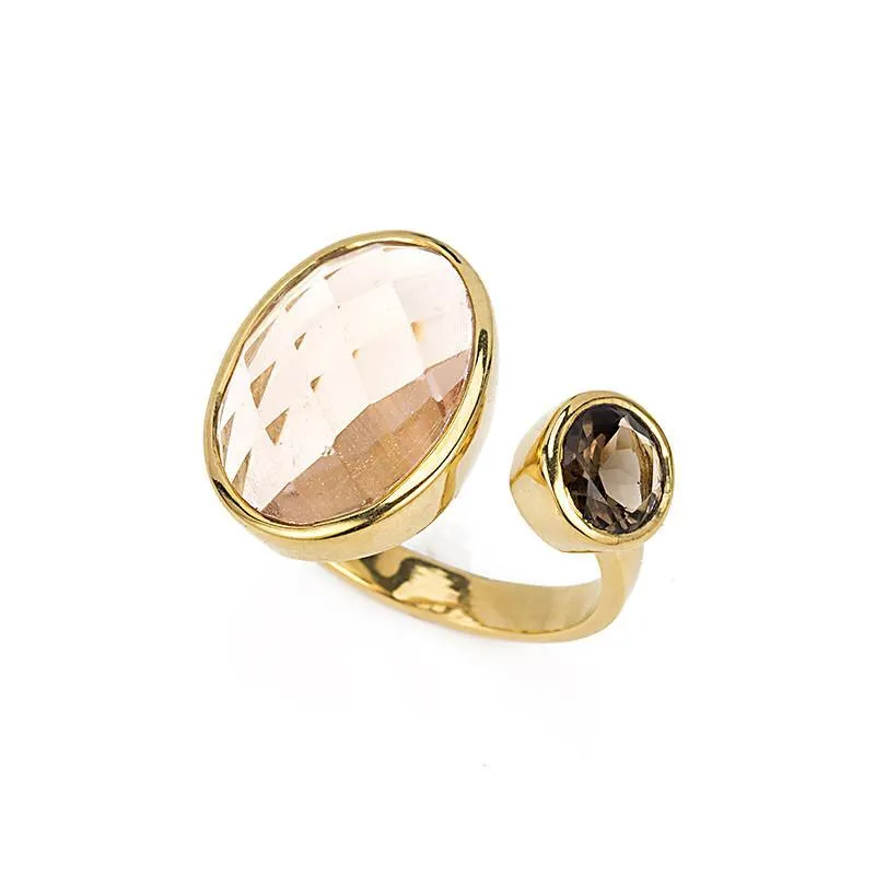 Double Bezel Gemstone Adjustable Ring