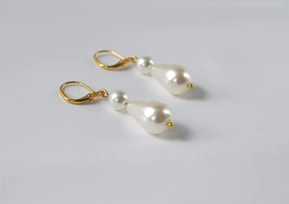 Double Pearl Teardrop Earrings