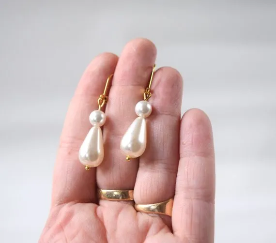 Double Pearl Teardrop Earrings