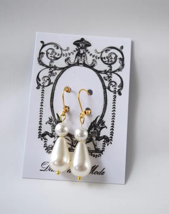 Double Pearl Teardrop Earrings