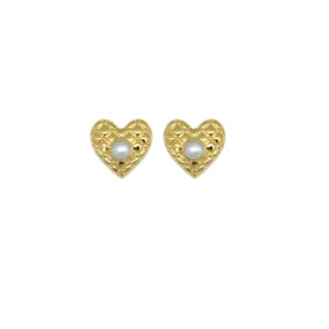 Elizabeth Quilted Heart & Pearl Tiny Stud Earrings