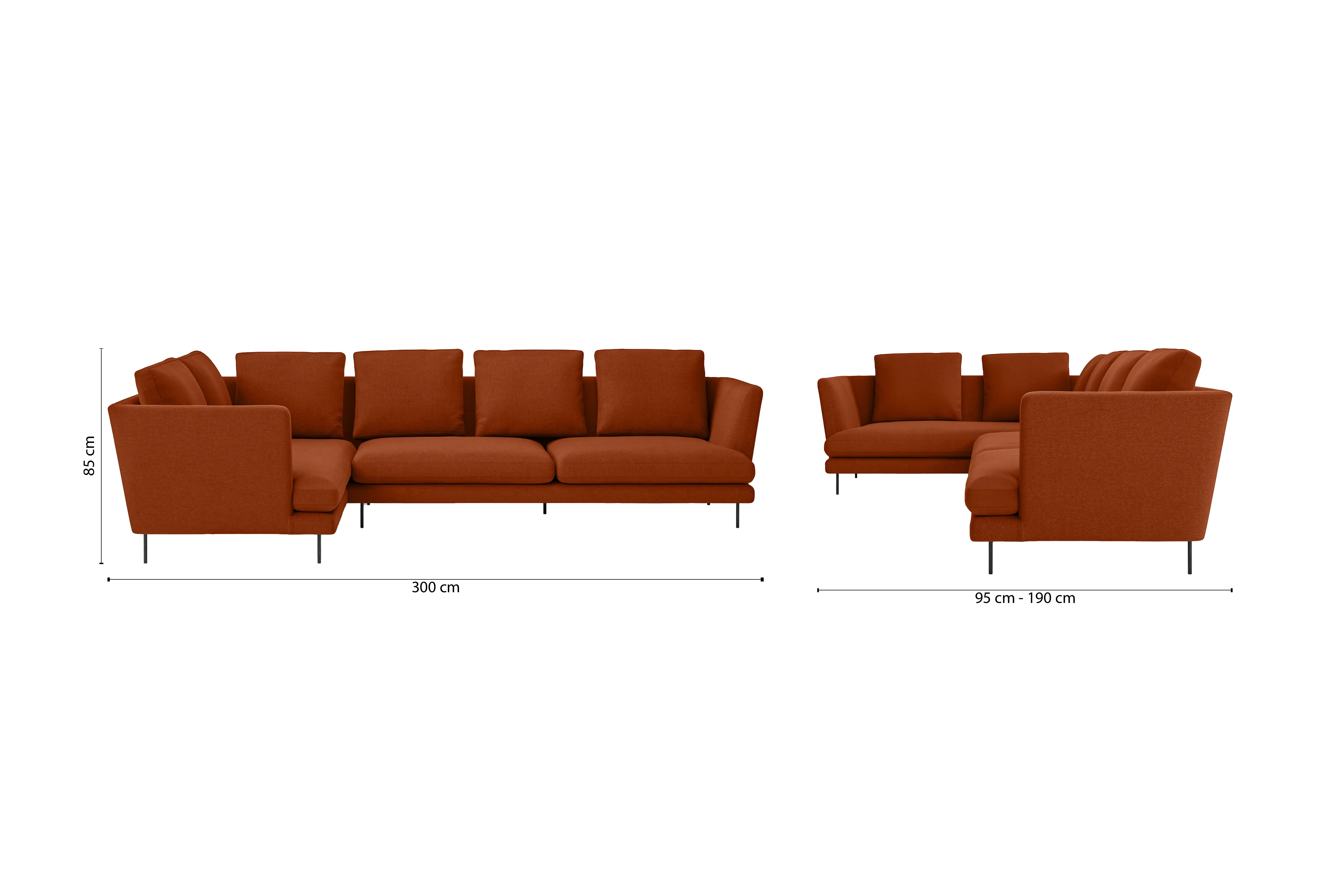 Faenza 4 Seater Left Hand Facing Chaise Lounge Corner Sofa Orange Linen Fabric