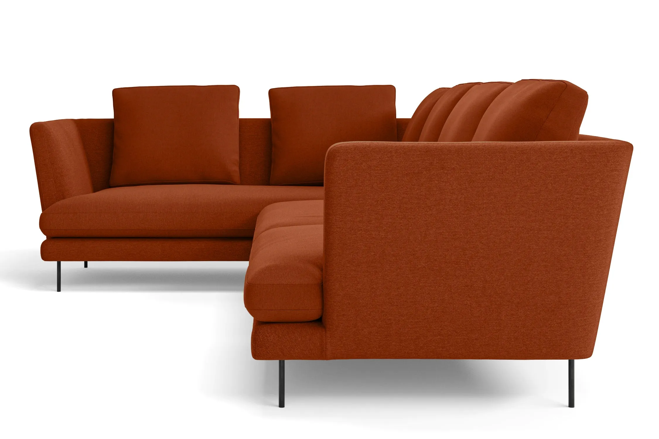 Faenza 4 Seater Left Hand Facing Chaise Lounge Corner Sofa Orange Linen Fabric