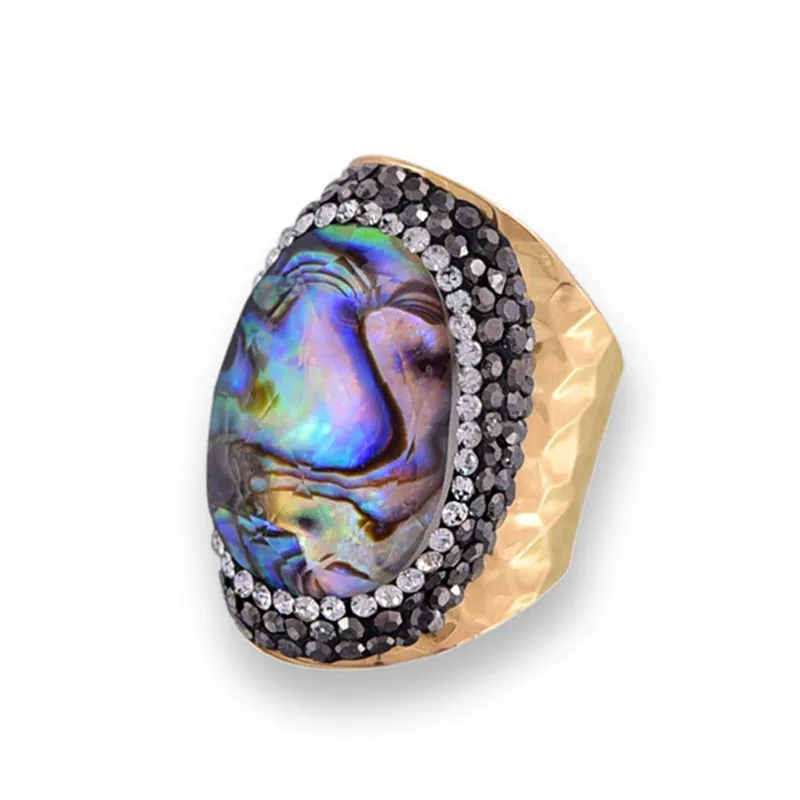 Fran Crystal Paua Shell Ring In Gold