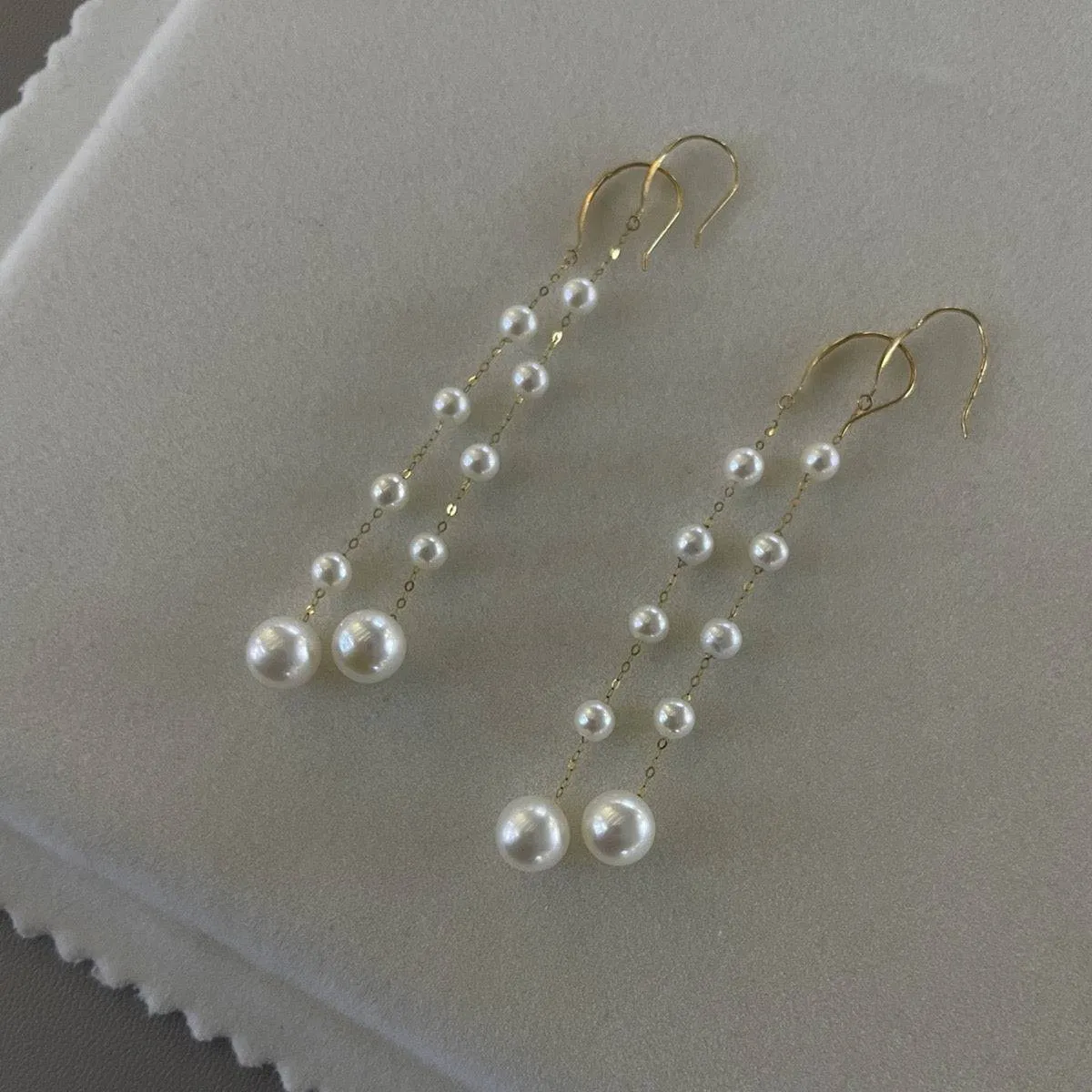 Freshwater Pearl Dangle Cluster Earrings 18K Gold